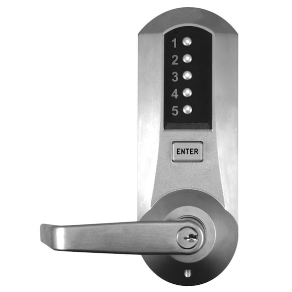 Kaba Mechanical Pushbutton Exit Trim Lock with Schlage Prep and Winston Lever Satin Chrome Finish
